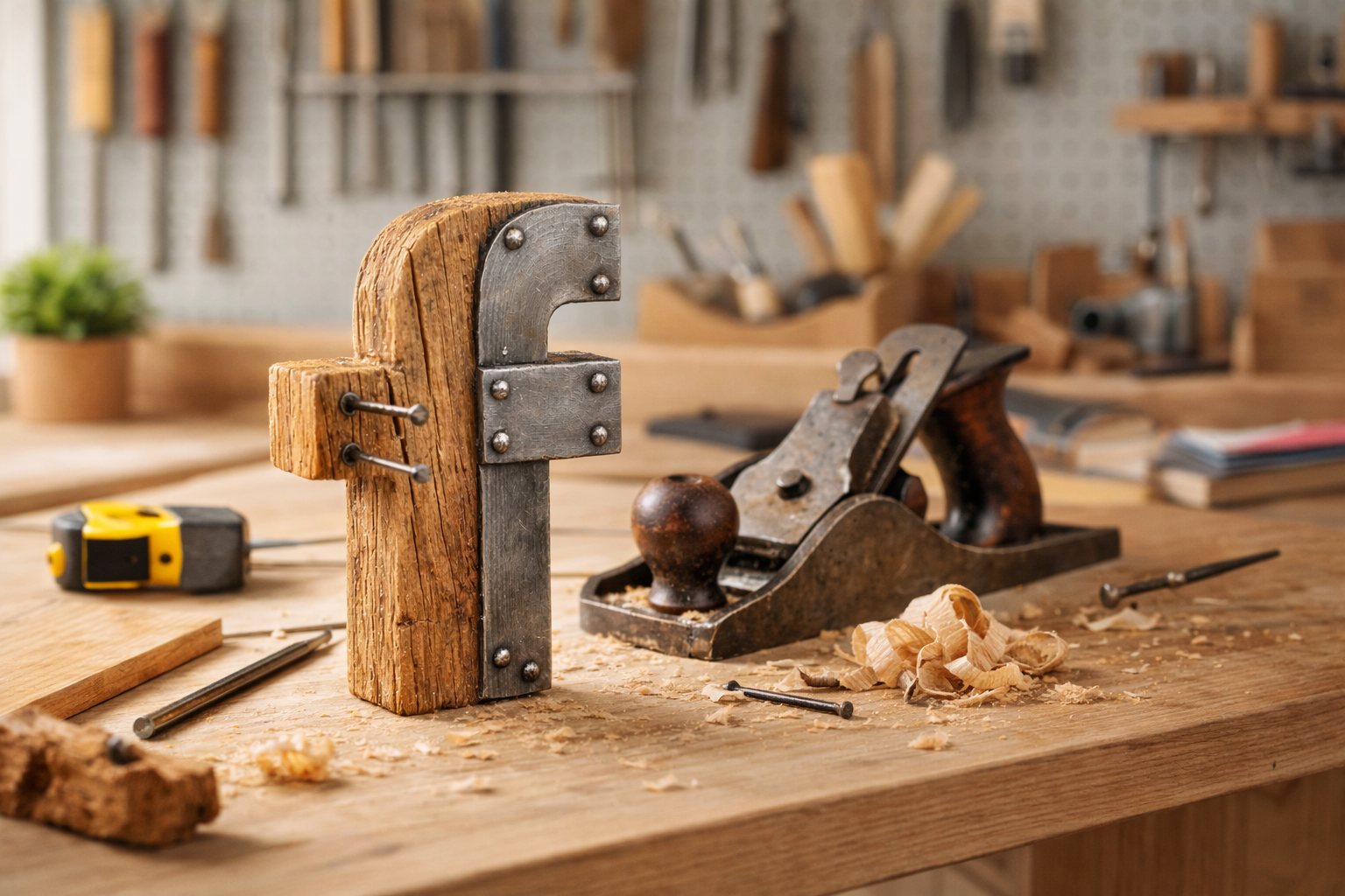 Wooden Facebook Logo on a Workbench